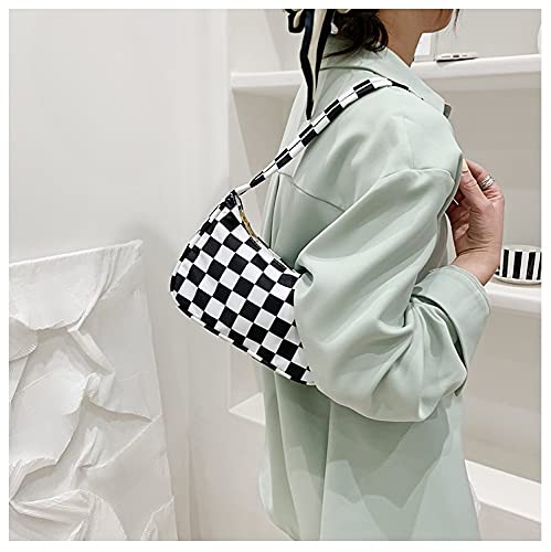 Zeho Checkerboard Nylon Shoulder Bag Stylish Underarm Handbag Cute Retro Mini Shoulder Bag Trendy Clutch Purse 90S Y2K Bags, Black And White Checkerboard #TOP5