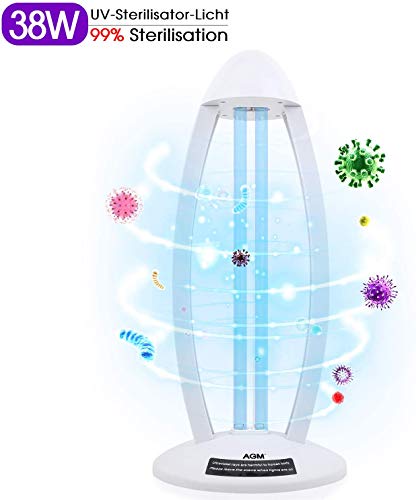 UV Desinfektionslampe, AGM UV Ozon Sterilisation Lampe, 38W UV Lampe Desinfektion, Haushaltssterilisationslampe Antibakterielle Rate 99% Keimtötende Lampe für Schlafzimmer, Auto, Zuhause, Küche