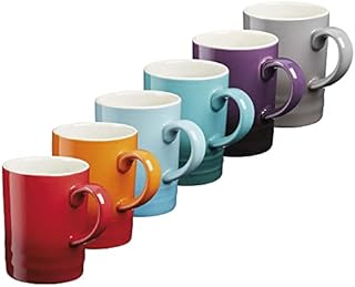 Cooks Professional Set of 6 Stoneware Tea Mugs, Coloured Coffee Cups,315ml (Multicoloured)
