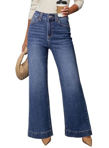 Dokotoo Womens Wide Leg Baggy Flare Bell Bootcut Jeans High