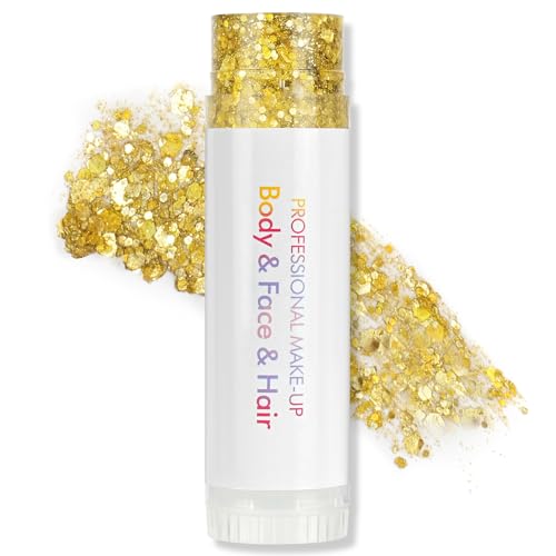 AOOWU Purpurina Cara Gel, 15g Purpurina Gel para Facial e Cabelo, Barra de Maquiagem com Purpurina, Glitter Corpora Espesso para Halloween Carnaval Festival Mascarada Aniversário (1Pc-Dourado)