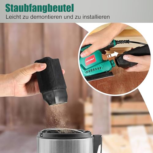 HYCHIKA Multischleifer, Deltaschleifer 200W, mit 12 Schleifblätter (Körnung 80/120/240), 14000 U/min, Klettfix-System, Staubsaugbeutel… – Ansicht 4