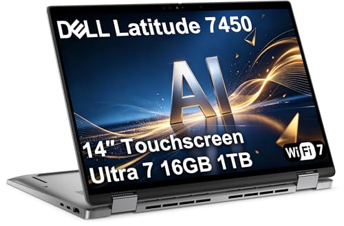 Dell Latitude 7450 7000 2-in-1 Business AI PC Laptop (14" FHD+ Touchscreen, Intel 12-Core Ultra 7 165U (> i7-1365U), 16GB DDR5, 1TB SSD), Backlit, Fingerprint, Thunderbolt 4, IR Webcam, Win 11 Pro