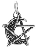 Sterling Silver Crescent Moon Pentagram - Small - Double Sided - (Pendant or Necklace)
