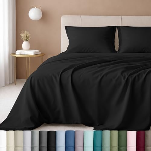 Image of California Design Den Full Sheet Set - Luxury 600 Thread Count Sateen, Natural 100% Cotton Bed Sheets, Fully Elasticized Deep Pockets, Crisp, Cool and Durable Hotel Quality Bedding - Black