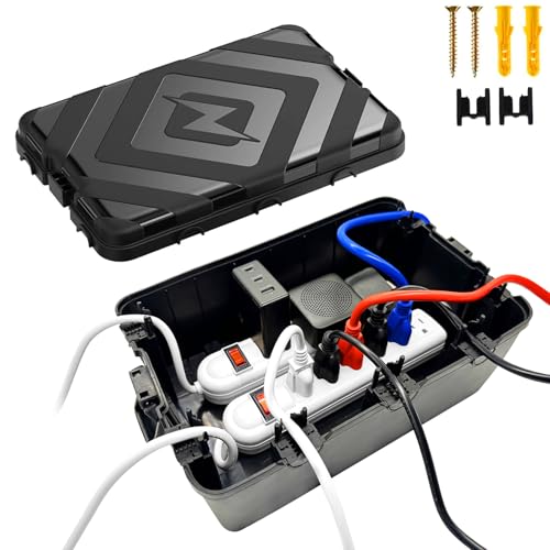 Large Outdoor Electrical Box, IP54 Waterproof Extension Cord Cover (12.6 x 8.7 x 5.1 in) – Weatherproof Outdoor Outlet Box for Holiday Lights, Pool Pump, EV Charger (Black, Large)