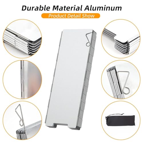 Image of Oligitdi Stove Windscreen, 10 Plates Camp Windshield, Folding Wind protection Aluminum Lightweight Compact Camping Burner Stove Windscreen with Carry Bag