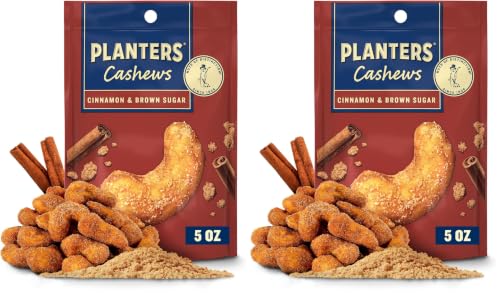 Image of PLANTERS Cashews, Cinnamon & Brown Sugar | 5 Oz Bag | Pack of 2 | Party Snacks