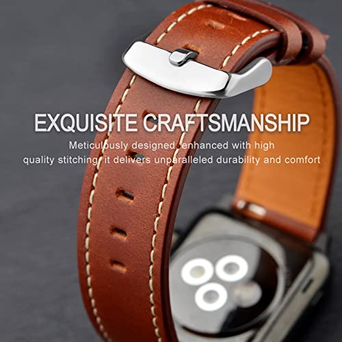 Image of ANNEFIT 20mm Watch Band, Quick Release Genuine Leather Replacement Strap (Red Brown)