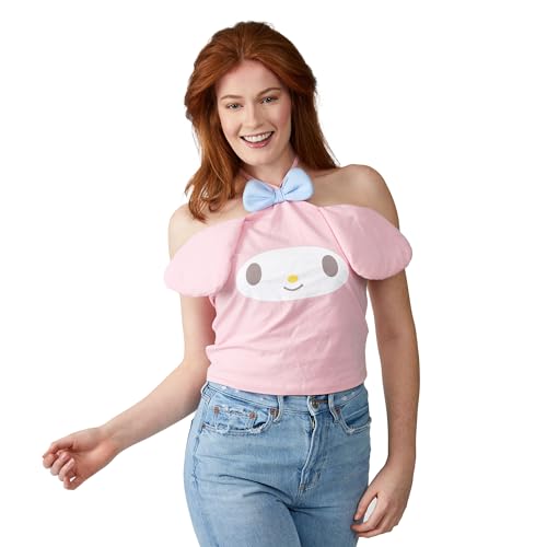My Melody Character Face with 3D Ears & Bow Sleeveless Pink Womens Tube Top Small