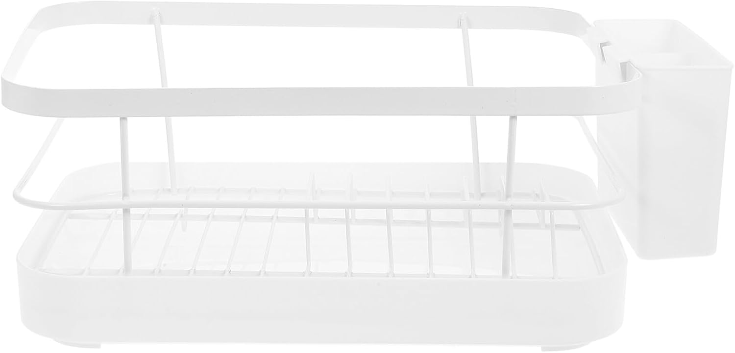 SUPVOX Large Capacity Kitchen Counter Dish Drying Rack with Cutlery Holder, White Plastic Bowl and Plate Organizer, Draining Dish Rack for Sink and Kitchen Storage, Fits 9 Plates and 12