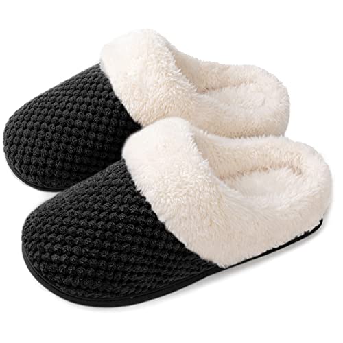 ULTRAIDEAS Hausschuhe Damen Plüsch und Bequeme Korallen Fleece Memory Foam Pantoffeln Slip on Puschen Indoor, Schwarz, 40/41EU Cover