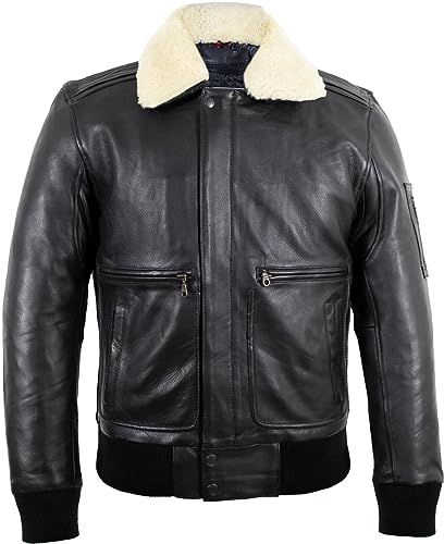 MDM Herren Motorrad Flieger Lederjacke, schwarz mit Protektoren und Echt...