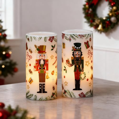Image of Christmas Nutcracker Flameless Pillar Candles with Remote Timer