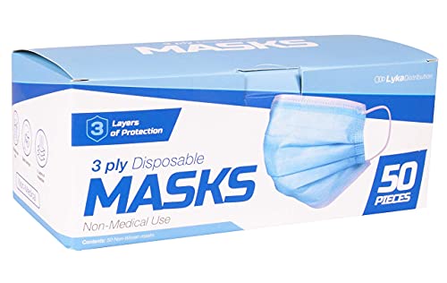 Disposable Face Mask - Blue Disposable Face Mask | Breathable Protective 3-Ply Comfortable Nose/Mouth Coverings For Home & Office | Elastic Ear Loop 3-Layer Safety Shield For Adults/ Kids | 50 Pack Ships From Usa #TOP3