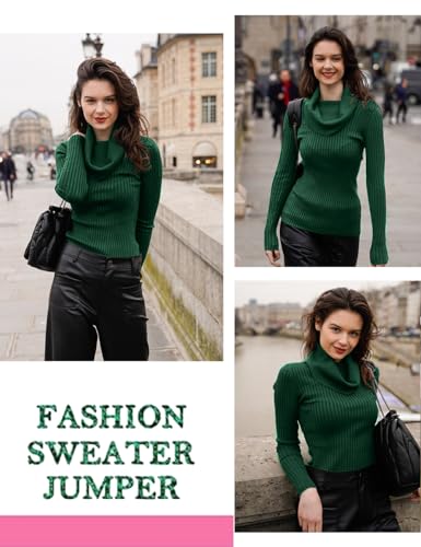 Image of v28 Women's Stretchable Cowl Neck Knit Long Sleeve Slim Fit Bodycon Sexy Sweater