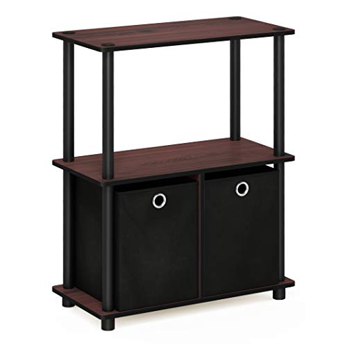 Image of Furinno TURN-N-TUBE Storage Shelves, 3-Tier Toolless Book Shelf with Storage Bins, Display Shelf, for Organization and Storage, Living Room, Garage, Home Office, Dark Cherry