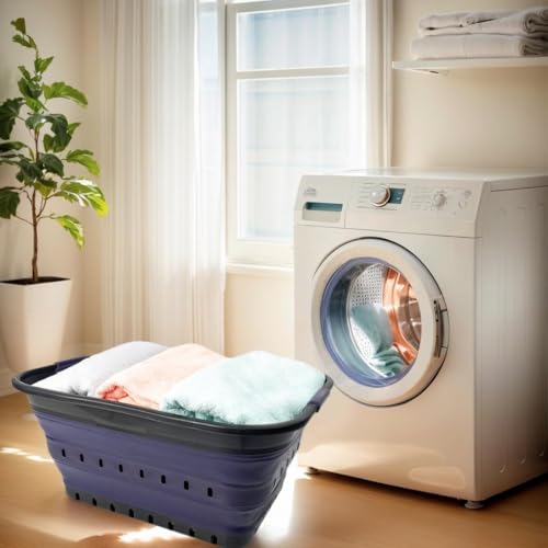Image of SAMMART 42 (11 Gallons) Collapsible Plastic Laundry Basket, Foldable Pop Up Storage Container /Organizer, Space Saving Hamper, Portable Bin for Dorm Room Bathroom (1, Black /Dark Purple)