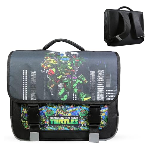 Bagtrotter - Cartable 38 cm - Tortues Ninja Noir - Primaire - Bretelles et Dos rembourrés - Bandes Réfléchissantes - Grand Rangement - Licence Officielle Tortues Ninja