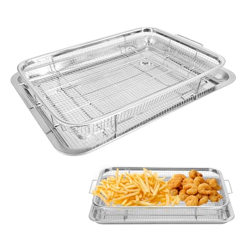 Teglia da Forno con Rastrelliera in Acciaio Inox,15.43x11.54x2.17"Teglia Vassoio Rettangolare per Raffreddare gli Alimenti,per Cuocere Pollo Croccante,Pane,Biscotti,Patatine Fritte e Anelli di Cipolla