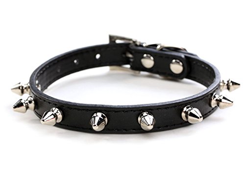 haoyueer Spiked Studded Leather Dog Collar Mushrooms Rivets Cat Collar for Small Medium Dog Cat Puppy Kitty (M, Black)