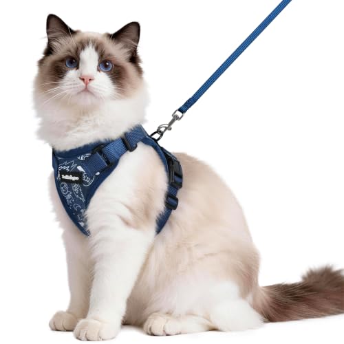 Image of rabbitgoo Cat Harness and Leash Set, Escape Proof Vest, Cosmic Ace | Soft Breathable Mesh, Easy Adjustable Fit, Snap Buckles, Sturdy Clip, Reflective Strips, for Medium to Large Cats Walks, M