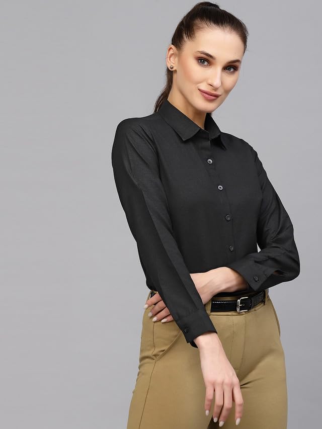 Image of SIRIL Women's Cotton Formal Black Long Sleeve Regular Fit Casual Shirt