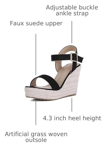SUMOJIU Wedges for Women, Espadrille Platform Sandals, Comfortable Open Toe Wedge Heels with Ankle Strap Buckle, Summer Vacation Casual Shoes, Size 6.5 — view 3