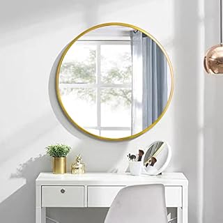 Beauty4U Round Mirrors of Glass 60cm Metal Framed HD Wall Mirror for Vanity, Bathroom or Bedroom (Gold)