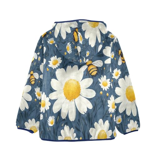 Bee and Daisy Pattern Toddler Fleece Jacket Girl Boys Hooded Fleece Jacket Coat Warm Outwear Zip-up 3-10T2