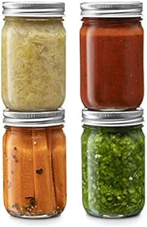 Glass Regular Mouth Mason Jars, 14 Ounce Glass Jars with Silver Metal Airtight Lids for Meal Prep, Food Storage, Canning, Drinking, Overnight Oats, Jelly, Dry Food, Spices, Salads, Yogurt (4 Pack)