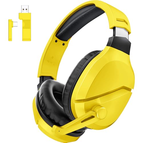 Image of Wireless Gaming Headset with Noise Canceling Microphone for PS5, PC, PS4, 2.4G /Bluetooth Gaming Headphones with USB and Type-c Connector, Wired Mode for Controller - Yellow