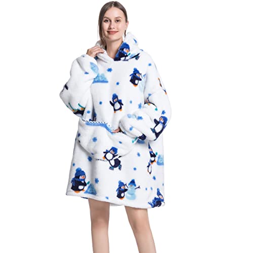 Ruiuzioong Übergroße Hoodie Decke Sweatshirt,Bequeme Decke Kapuzenpullover warmes Sweatshirt für Damen Herren Teenager Geschenk (Pinguin)