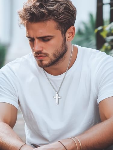 Image of U7 Cross Necklace for Men, Stainless Steel Silver Black Gold Mens Cross Necklace, 22-24 Inches
