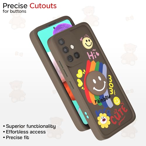 Image of Pikkme Back Cover for Samsung Galaxy A51 | Soft Silicone| Cute Rainbow Smile & 3D Cartoon Flower Design | Shockproof Raised Camera Protection Bumper Case (Brown)