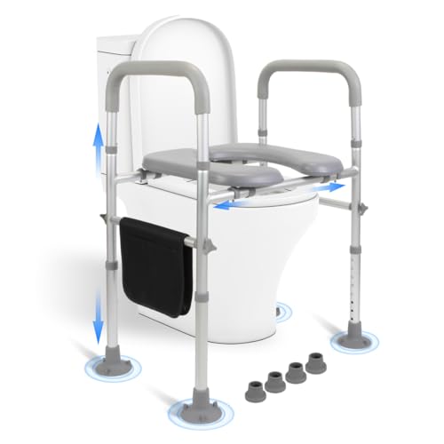 LMLJINTL Rehausseur de Toilette avec Accoudoir, Rehausseur Toilette Adulte avec Poignée, Rehausseur WC Personnes Âgées & Adultes, Hauteur Réglable 8 Niveaux 68-85cm