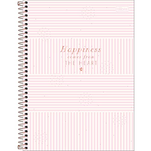 Caderno Espiral Capa Dura Universitário 10 Matérias Soho 160 Folhas - Listras Rosas - Tilibra