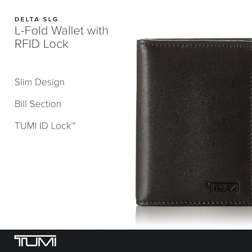 TUMI - Delta L-Fold Wallet with RFID Lock - Slim Bifold Leather Wallet - ID Window & Card Slots - Premium Gift Box - 4" x 3" - Black2