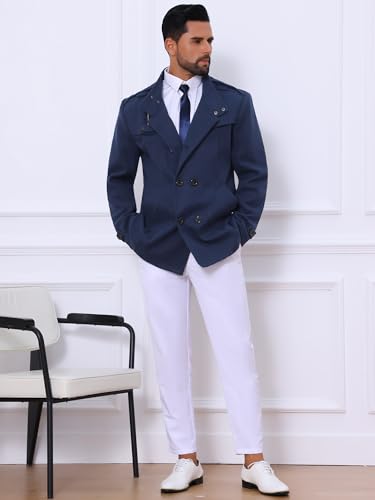 Lars Amadeus Men's Pea Coats Stand Collar Double Breasted Notch Lapel Winter Trench Coat3