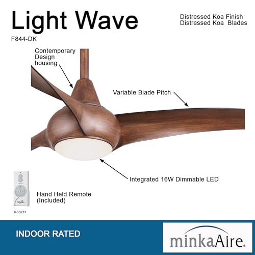 MINKA-AIRE F844-DK Light Wave 52 Inch Ceiling Fan with LED Light Kit, Brown Distressed Koa Finish