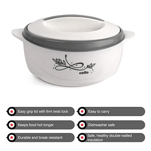 Image of CELLO Sapphire Insulated Casserole Hot Pot Case Set of 3 Pcs (500ml, 1000ml, 1500ml) White | Double Wall Insulated Hot Pot Case Keeps Food Fresh & Hot for Long Hours | Casserole Set for Roti & Rice