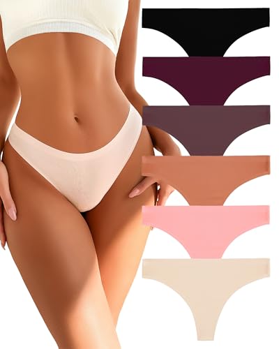 Image of FINETOO 6 Pack Thongs for Women Seamless Breathable Underwear No Show Floral Print Panties Invisible Hipster XS-XL