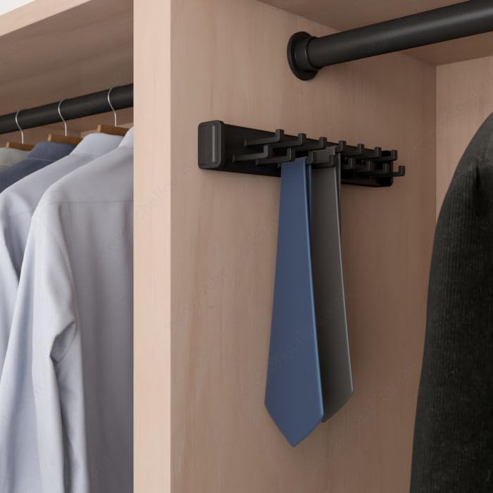 15-Hook Designer Wardrobe Reversible Closet Belt Rack with 11.22 Inch Retractable Pullout Extension (Matte Black)