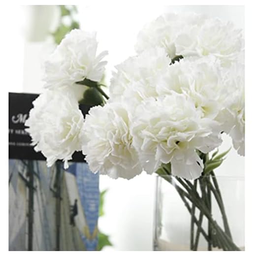 Flores artificiales de 18 pulgadas, 12 piezas de claveles, hortensias de seda, ramo de boda para el hogar, jardín, fiesta, oficina, cafetería, decoración (blanco)