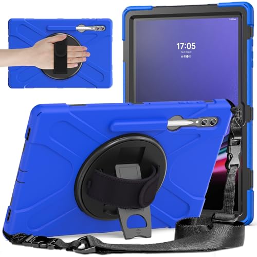 Coque Samsung Galaxy Tab S10 Ultra 14.6 2024 bleue antichoc avec fente stylet et support de table