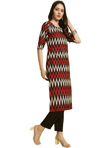 Image of Banshri Fashion Women's 3 /4 Sleeve Zigzag Round Neck Crepe Printed Kurta for Women