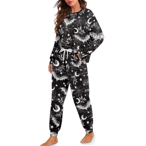 Image of Womens Lounge Set Long Sleeve Soft Pajama Sets | Casual 2 Piece Pj Outfit, Crewneck Sleepwear with Pockets, Adjustable Drawstring, Soft Comfy Fall Pajamas, Plus Size