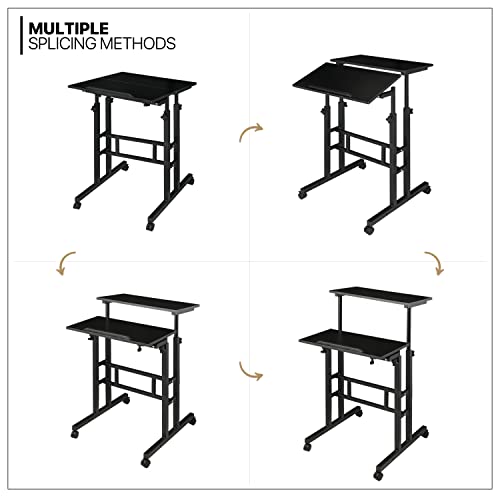 Monibloom A20-DS-003-BK-BK Mobile Desk Workstation Height Adjustable Rolling Laptop Stand Table With Wheels For Home Office Laptop Cart, Computer Desk thumb #8