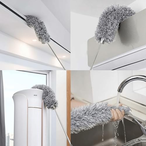 Image of Microfiber Ceiling Fan Duster with Extendable Long Handle | Washable Fan Cleaning Brush with Bendable Head | Ceiling Cleaner for Fan, Walls, Cobweb, AC & Home Cleaning