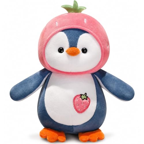 Image of Pink Fruit Penguin Plush Stuffed Toy 25cm | Ultra Soft Hugging Pillow | for Kids Boys Girls